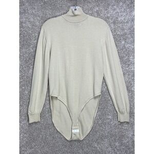 Episode 100% Wool Turtleneck Bodysuit Sweater Womens L Beige Vintage Knit Layer